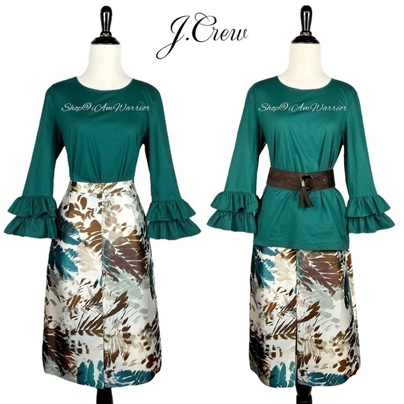 J.Crew emerald/teal stretch cotton ruffle sleeve top *shop@iamwarrior - Picture 5 of 9